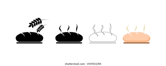 Freshly baked bread icon set. Bakery shop icon logo. Menu illustration. Simple design