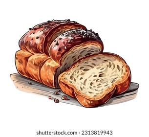 Freshly baked bread for lunch icon isolated