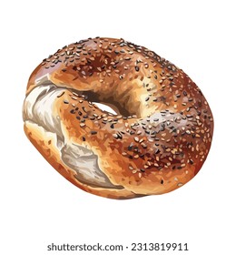 Freshly baked bread with seed topping icon isolated