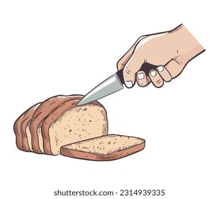 Freshly baked bread sliced by skilled chef icon isolated