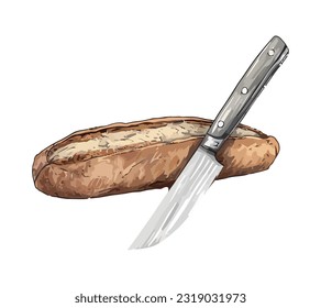 Pan recién horneado cortado con un ícono de cuchillo aislado