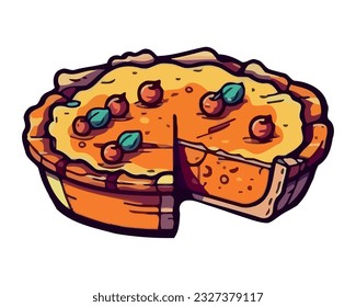 Freshly baked cake with fresh fruits tasty icon isolated