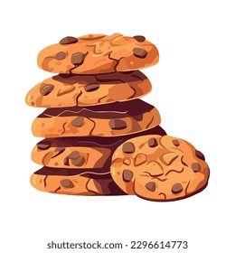 Freshly baked chocolate chip cookies sweet icon isolated