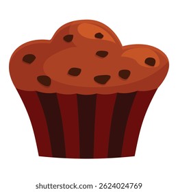 Freshly baked chocolate chip muffin with a fluffy top and appealing dark wrapper, perfect for breakfast or a sweet treat