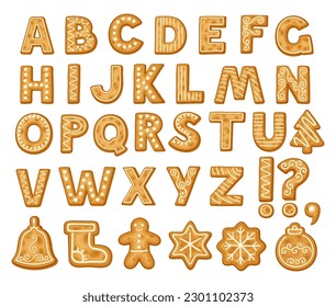 Freshly Baked Cookie Alphabet as Merry Christmas Symbol Big Vector Set