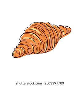 Croissant recién horneado con capas escamosas y ligeramente crujientes. Panadería para el restaurante, menú de la cafetería en estilo del arte de la línea. Ilustración vectorial aislada en un fondo blanco.