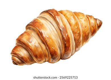 Freshly baked croissant, golden brown pastry, flaky layers, delicious breakfast option, gourmet food styling.