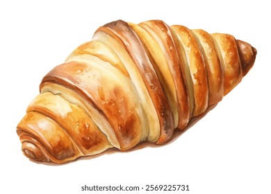 Freshly baked croissant, golden brown crust, flaky layers, delicious pastry, breakfast favorite, bakery style.