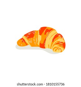 Freshly baked croissant. Traditional french baked crispy croissant dessert. Morning breakfast meal. Fresh pastry product flat vector illustration on white background