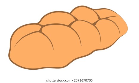 Freshly baked fluffy sweet braided bread Tsoureki with outline on a white background. Food vector illustration. Greek cuisine.