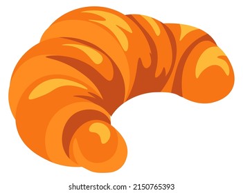 Freshly baked french croissant with jam or chocolate filling. Isolated pastry from bakery shop or store, foo from market. Homemade recipe, restaurant or cafe meal for vegetarians. Vector in flat style