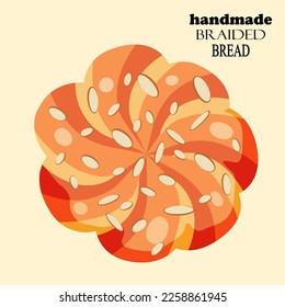 Freshly baked handmade sweet braided bread with almonds. Food vector illustration.