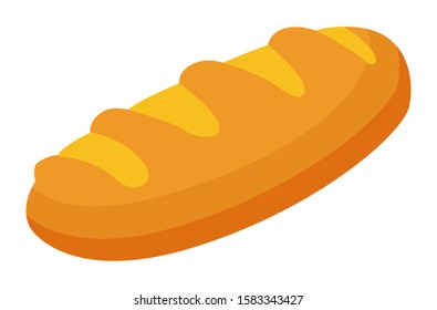 Freshly baked loaf of bread. Isolated food used for snacks and addition to main course. Traditional cuisine. Product in closeup made of wheat flour. Gastronomic dish in shop. Vector in flat style