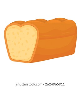 Freshly baked loaf of bread is lying on its side with a slice cut out, revealing the soft and airy interior