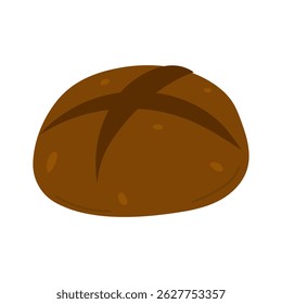Freshly baked loaf of dark bread on a white background in a cozy kitchen setting