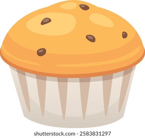 Freshly baked muffin filled with chocolate chips offering a delightful treat perfect for breakfast or as a snack, delivering a sweet and indulgent experience that satisfies cravings