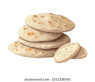 Icono aislado de pan de pita recién horneado apilado