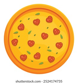 Pizza recém-assada com pepperoni em forma de coração e ervas é um deleite delicioso para o dia dos namorados