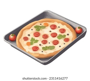 Freshly baked pizza with mozzarella and salami icon isolated