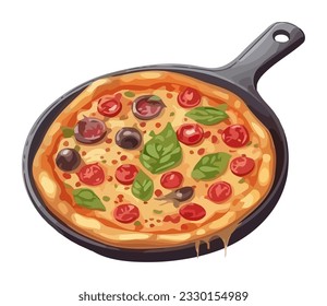 Freshly baked pizza with pepperoni and salami icon isolated