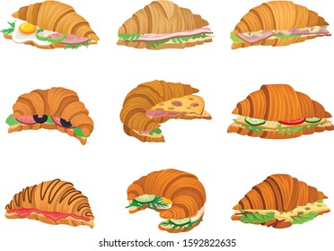 Freshly Baked Realistic Croissants with Different Stuffings Vector Set