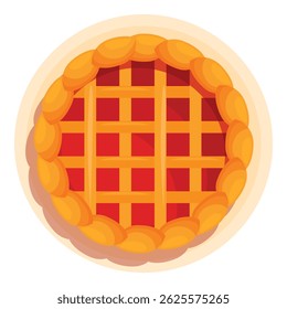 Freshly baked round pie with lattice crust served on plate, top view