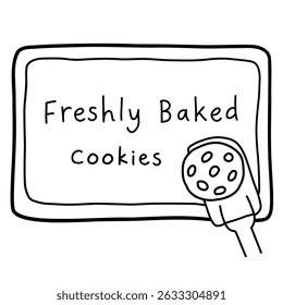 Freshly Baked Sign Cookies in Tray Line Art Design Illustration