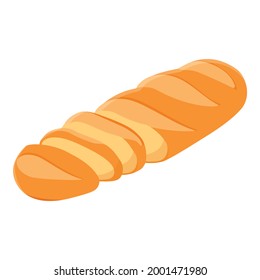 Pan recién horneado rebanado aislado en fondo blanco, vista isométrica. Vector