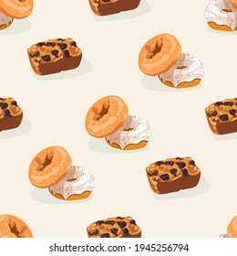 Freshly bakery products seamless pattern cartoon vector illustration
