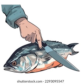 Freshly caught fish held by human hand over white