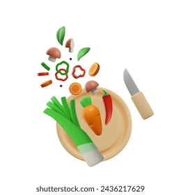 Freshly chopped vegetables on a cutting board with a knife, captured in a vibrant design perfect for culinary and recipe visuals vector illustration