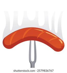 Freshly cooked grilled sausage pierced by a fork. Perfect for food illustration asset design vector art asset