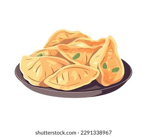 Freshly cooked meat and vegetable platter icon isolated