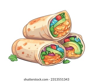 Freshly cooked taco wrap, healthy and delicious icon isolated
