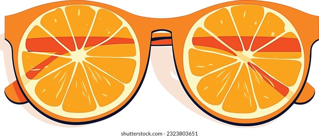 Freshly Cut Citrus Fruit and stylish glasses on White Background, eye glasses with oranges illustration