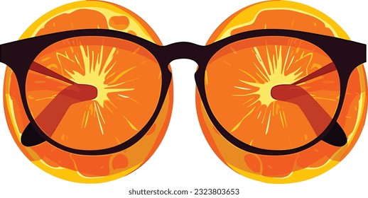 Freshly Cut Citrus Fruit and stylish glasses on White Background, eye glasses with oranges illustration