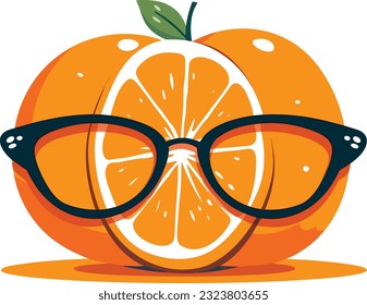 Freshly Cut Citrus Fruit and stylish glasses on White Background, eye glasses with oranges illustration