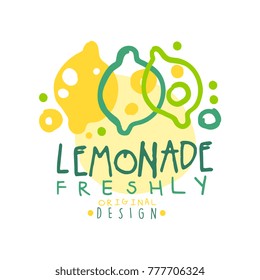 Freshly lemonade original design logo, natural product badge colorful hand drawn vector Illustration