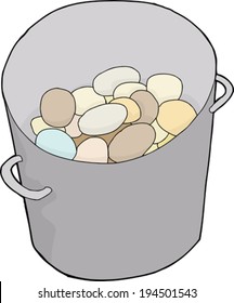 Freshly picked eggs in bucket over white background