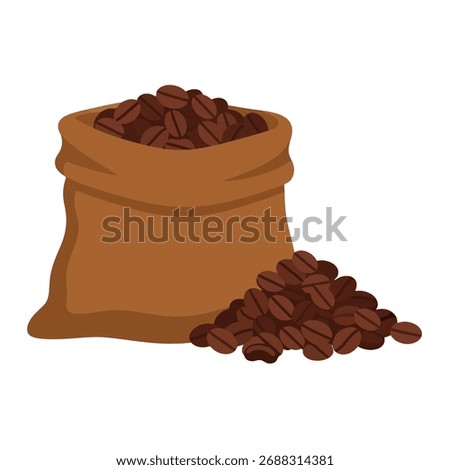 Freshly roasted coffee beans spilling from burlap sack illustration