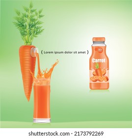 Freshly squeezed carrot juice in a glass Ready to be packaged in a beautifully designed bottle.illustration vector