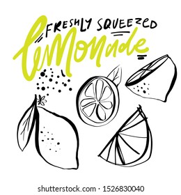Freshly squeezed lemonade. Hand drawn illustration