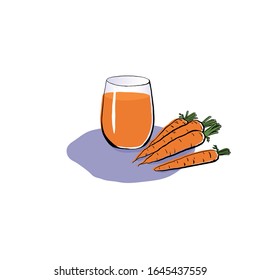 
Zumo de zanahoria naranja recién exprimido en un vaso con fondo blanco. Comer sano Zanahoria. Ilustración vectorial al estilo de las caricaturas. Para carteles, diseños publicitarios, etc.