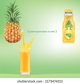 Freshly squeezed pineapple juice in a glass Ready to be packaged in a beautifully designed bottle.