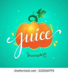 Freshly squeezed pumpkin juice label template. Juice and drink advertising design concept 