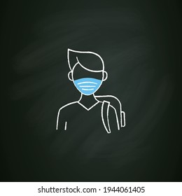 Freshman chalk icon. First-year student. Young man ready for studying. Professional development. Graduation concept.Isolated vector illustration on chalkboard