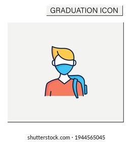 Freshman color icon. First-year student. Young man ready for studying. Professional development. Graduation concept.Isolated vector illustration
