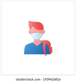 Freshman flat icon. First-year student. Young man ready for studying. Professional development. Graduation concept.3d vector illustration