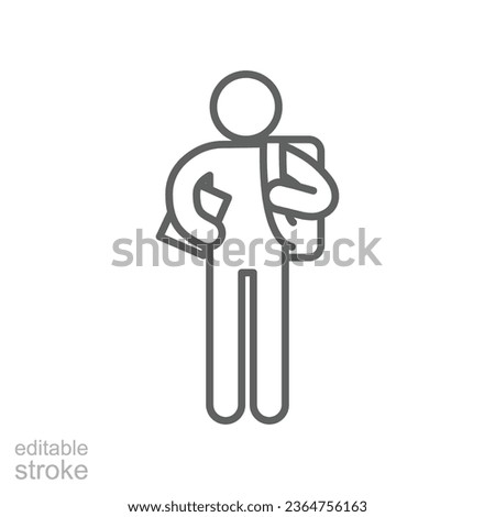 Freshman student with backpack line icon. High school pupil, rucksack. schoolchildren logo College newcomer International student editable stroke vector illustration design on white background EPS 10