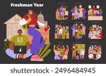 Freshman Year concept. A visual narrative of a student